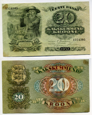 Эстония 20 крон 1932 пастух Pick 64 a бумага 7375-16-3-2