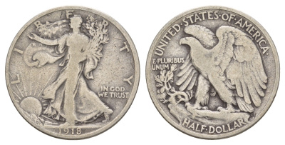 США 1/2 доллара (50 центов) 1918  KM 142 серебро    5010-1735