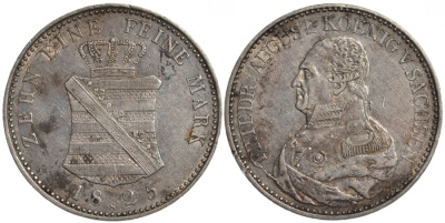 Саксония 1 талер 1825 Фридрих Август I AKS 30, Dav. 861, Kahnt 427, Thun 303 серебро 00-000-00