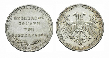 Франкфурт 2 гульдена 1848 Эрцгерцог Иоганн Австрийский Dav. 644, Thun 135, KM 338, AKS 39 серебро UNC 00-816-59