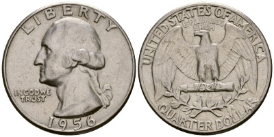 США 25 центов = квотер 1956 Вашингтон KM 164 серебро 4177-731