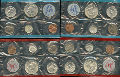 США официальные наборы из 10 монет и 2 жетона монетного двора 1963 D, P, Франклин KM MS 116 серебро  UNC  3-6-1-11