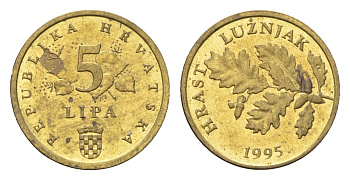 Хорватия 5 лип 1995 нечетный год KM 5 сталь плакированная латунью UNC 4659-666