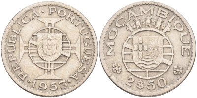 Португальский Мозамбик 2 1/2 эскудо 1953 KM 78 медно-никель 4556-1054