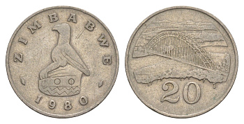 Зимбабве 20 центов 1980 KM 4 медно-никель 4544-723