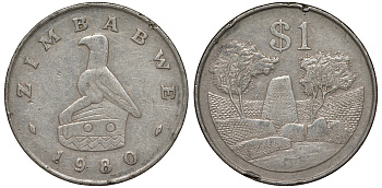 Зимбабве 1 доллар 1980 руины большого Зимбабве KM 6 медно-никель 4162-613