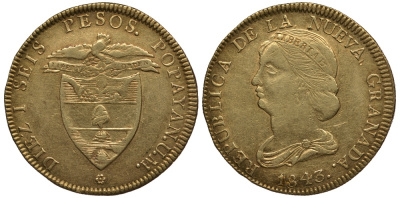 Колумбия 16 песо 1843 Новая Гранада KM 94.2 золото 10-010-51
