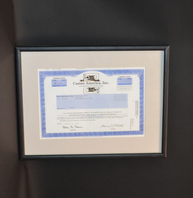 США, Казино (Casino America, Inc.) акция 1998 в рамке со стеклом бумага 57-1-18