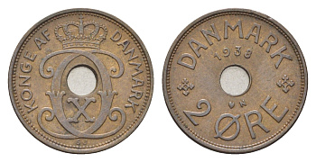 Дания 2 эре 1938 N, Кристиан X (1912-1947) KM 827 бронза 4701-859