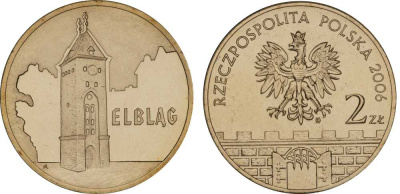 Польша 2 злотых 2006 MW, серия польские города, Эльблонг (ELBLAG) KM 546, Parchimowicz 989 латунь UNC 603-415