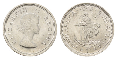 ЮАР 1 шиллинг 1956 Елизавета II (1952-2022) KM 49 серебро UNC 1525-832