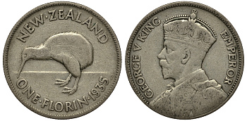 Новая Зеландия 1 флорин 1935 Георг V (1910-1936), Киви KM 4 серебро 272-1333