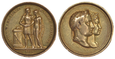 Франция медаль 1810 на свадьбу Наполеона с Марией Луизой Австрийской, 3,4 гр., диаметр 15 мм золото 10-010-73