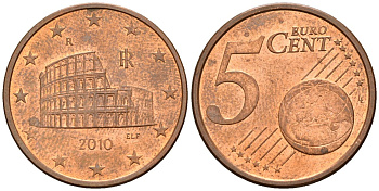 Италия 5 евроцентов 2010 KM 212 сталь плакированная медью 4147-747