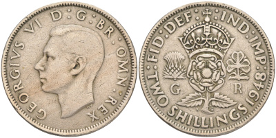 Великобритания 2 шиллинга (флорин) 1948 Георг VI (1936-1952) KM 865, Spink 4102 медно-никель 4557-1043