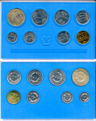 ГДР официальный набор из 8 монет включая 5 марок Бранденбургские ворота 1982 тираж 21000 экземпляров, твердый пластик KM MS4   UNC 1181-4-19