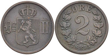 НОРВЕГИЯ 2 ЭРЕ 1893 KM 353 бронза 4402-121