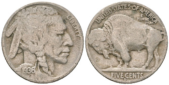 США 5 центов 1936 D, индеец, бизон KM 134 медно-никель 4614-1259