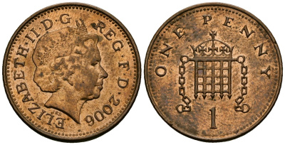 Великобритания 1 пенни 2006 Елизавета II (1952-2022) KM 986, Spink 4710 (B5) сталь плакированная медью 4176-643