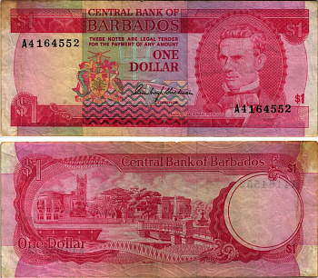 БАРБАДОС 1 ДОЛЛАР 1973 САМУЭЛЬ ДЖЕКМЕН ПРЕСКОД, TDLR, ТРАФАЛЬГАРСКАЯ ПЛОЩАДЬ В БРИДЖТАУНЕ Pick 29а бумага 8604-48-1-2