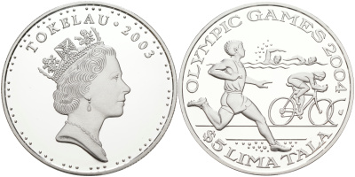 Токелау 5 тала 2003 XXVIII летние Олимпийские игры 2004 года в Афинах KM NEW серебро PROOF 1074-9-13