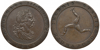 Остров Мэн 1/2 пенни 1813 Георг III KM 10 медь 00-805-41
