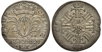 Бранденбург-Пруссия 1/12 талера 1693 ICS, Фридрих III (1688-1701), вес 3,52 гр. KM 582, v. Schrotter 546 серебро 633-1413