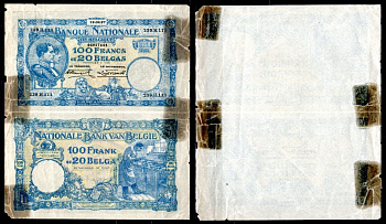 Бельгия 1 франк 1927 использовалась как рекламная банкнота Pick 102 бумага 451-1139-2