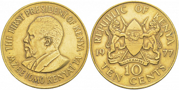 Кения 10 центов 1977 Джомо Кениата KM 11 никель латунь 4403-446