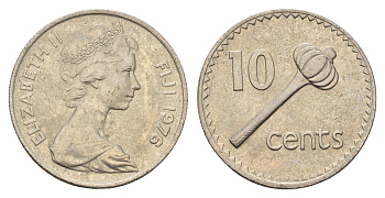 Фиджи 10 центов 1976 Елизавета II (1952-2022), булава KM 30 медно-никель aUNC 4698-1127