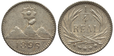 Гватемала 1/4 реала 1896 5 звезд, Испанское правление KM 162 серебро 116-944