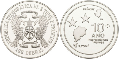 Сан-Томе и Принсипи 100 добра 1985 10 лет независимости, тираж 1000 экз. KM 42а серебро PROOF 1098-4-44