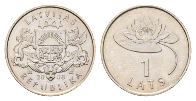 Латвия 1 лат 2008 Лилия KM 92 медно-никель UNC 4679-346