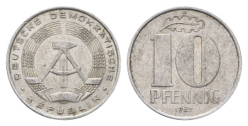 ГДР 10 пфеннигов 1967 A KM 10 алюминий 192-221