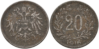 Австрия 20 геллеров 1916 Франц Иосиф (1848-1916) KM 2803 никель 4152-129