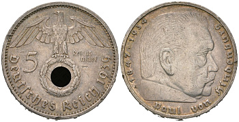 Германия 5 рейхсмарок 1939 A KM 94, J. 367 серебро 4607-433