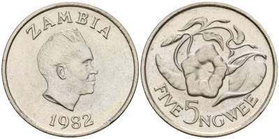Замбия 5 нгве 1982 KM 11 медно-никель UNC 4189-641