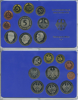 ФРГ набор из 9 монет 1984 J, официальный государственный набор, в пластике    PROOF 3540-5-1