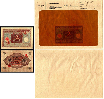 Германия 2 марки 1920 серо-коричневая, 1 марта, MUSTER, образец, Specimen. В оригинальном банковском конверте. Из коллекции Отто Сейфферта (помощник Ялмара Шахта - министра экономики Германии и президента Рейхсбанка времен третьего рейха) Pick 59 s, Grabo