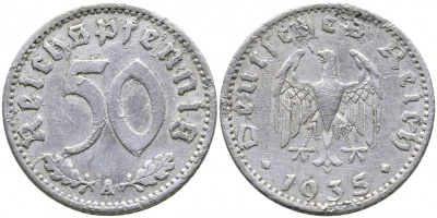 Германия 50 рейхспфеннигов 1935 A KM 87, J 368 алюминий 4525-1211