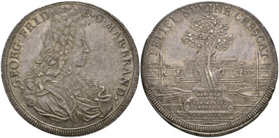 Бранденбург-Ансбах 1 рейхсталер 1694 Георг Фридрих II (1692-1703), аукцион Kuenker 244, 2014 год Dav. 6249, Slg. Wilm. 923  серебро    10-020-37
