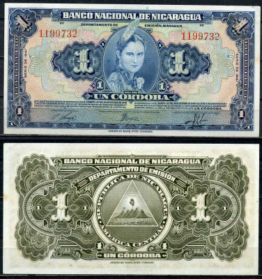 Никарагуа 1 кордоба 1941 индианка Pick 90 a  бумага  aUNC 451-680-3