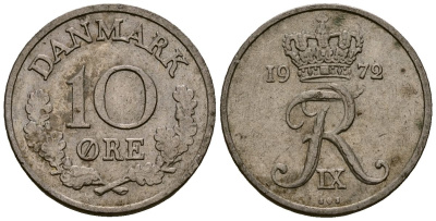Дания 10 эре 1972 Фредерик IX (1947-1972) KM 849 медно-никель 4173-723