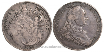 Бавария 1 талер 1778 Максимилиан III Иосиф Карл, мадонна Dav 1964 серебро 00-806-54