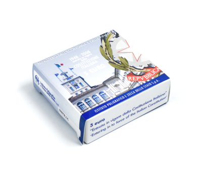 Италия 5 евро 2008 60 лет Итальянской Конституции, в оригинальной коробке серебро UNC 4-3-5-06