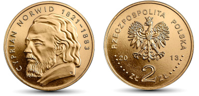 Польша 2 злотых 2013 MW, Циприан Камиль Норвид KM 856 нордик UNC 4676-951