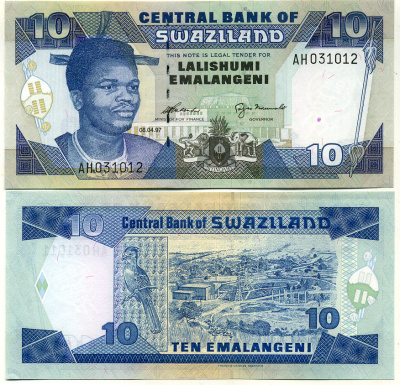 Свазиленд 10 емалангени 1997 король Мсвати III Pick 24 b бумага UNC (пресс) 451-434-2