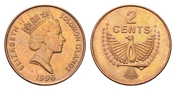 Соломоновы Острова 2 цента 1996 KM 25 сталь плакированная бронзой UNC 4395-1225