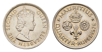 Маврикий 1/4 рупии 1978 Елизавета II (1952-2022) KM 36 медно-никель UNC 3996-1135