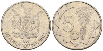 Намибия 5 центов 1993 KM 1 никелированная сталь 4567-652